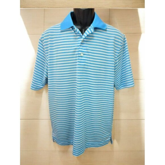 FootJoy FJ Mens Athletic Fit Blue Striped Golf Polo Medium - Picture 1 of 7